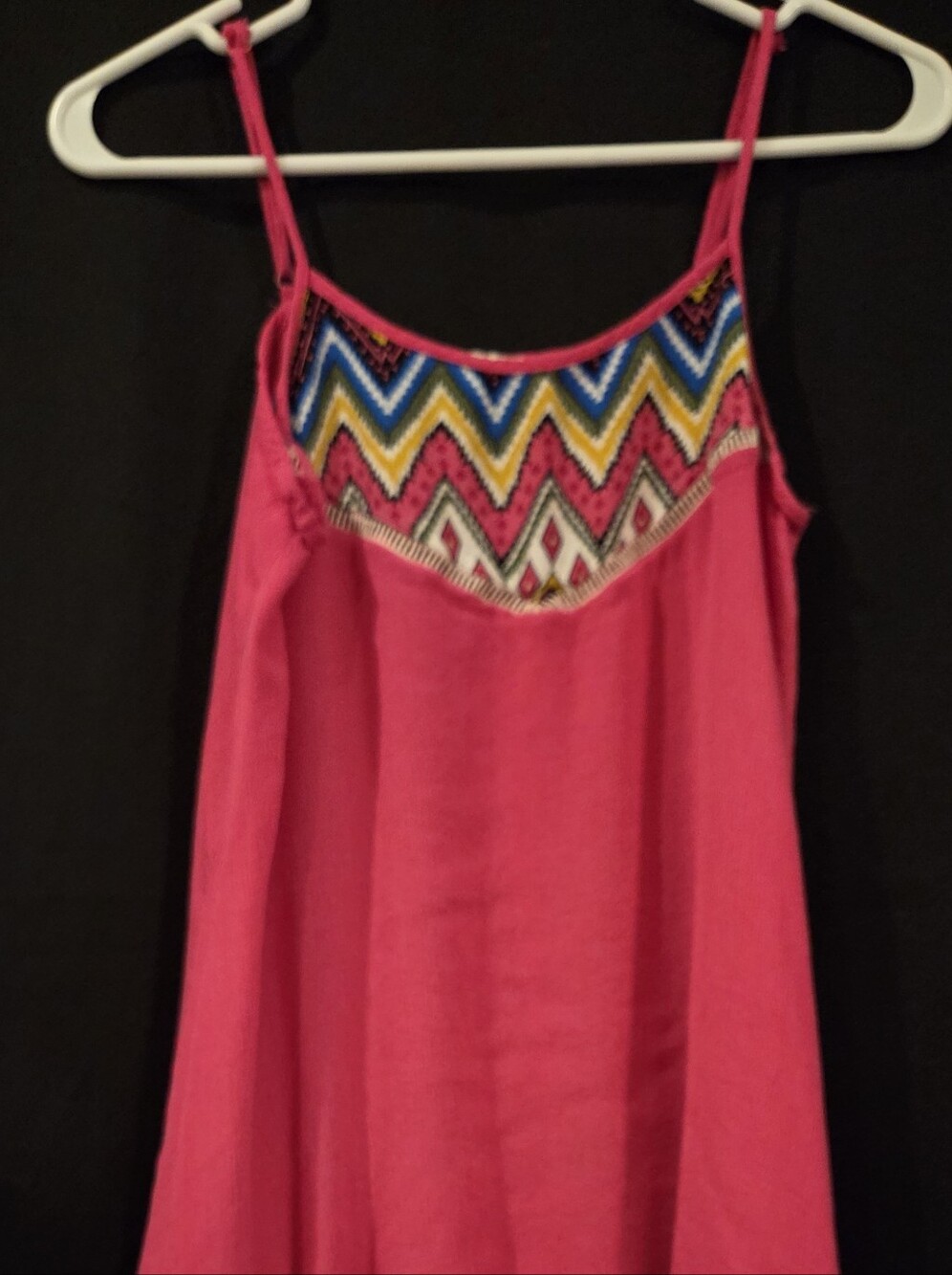 Umgee USA Pink Chevron Geometric Boho Tank Top Cami Ladder Trim Women's Size S